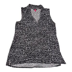 Vince Camuto black & white top sleeveless v-neck career popover US ladies size S